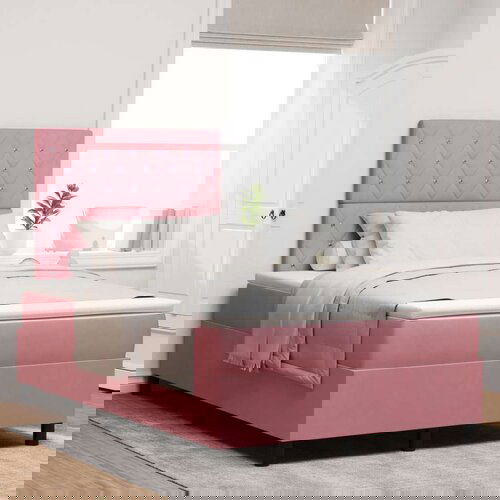 Box Spring Krevet s Madracem Ružičasti 120x200 cm Baršun Cijene