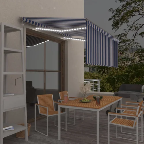 vidaXL Avtomatska tenda s senčilom LED + senzor 3,5x2,5 m modra/bela