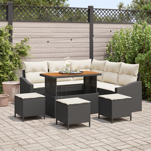 vidaXL 9-dijelni vrtni sofa set s jastučićima crni poli ratan akacija Cene