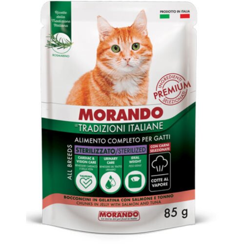 Zoocity Morando Tradizioni Cat Adult Sterilized komadići losos i tuna u želeu 85 g Slike