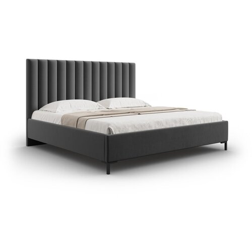 Mazzini Beds Temno siva oblazinjena zakonska postelja s prostorom za shranjevanje z letvenim dnom 200x200 cm Casey &amp;ndash; Slike