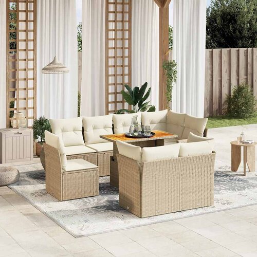 VidaXL 9-dijelni set vrtnih sofa s jastucima bež od poliratana Slike