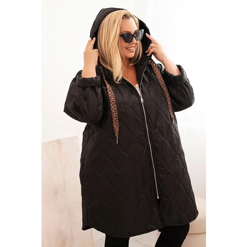 Kesi Włoski Plus Size women&amp;#039;s quilted jacket with a hood and the word HOPE black Slike