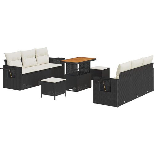 vidaXL 9-dijelni set vrtnih sofa s jastučićima crni poli ratan akacija, 3-dijelni set vrtne blagovaonice s jastučićima crni poli ratan akacija Cijene