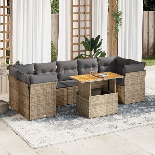 vidaXL 8-dijelni set vrtnih sofa od poliratana s jastucima bež Cijene
