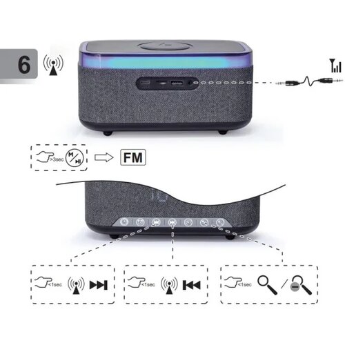  DAC-SPKBT-QC15-BK Digitalni sat+alarm sa bezicnim punjenjem telefona 15W i zvucnikom, FM, BT Cene
