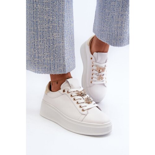 Kesi Women's leather platform sneakers with D&A White studs Cene