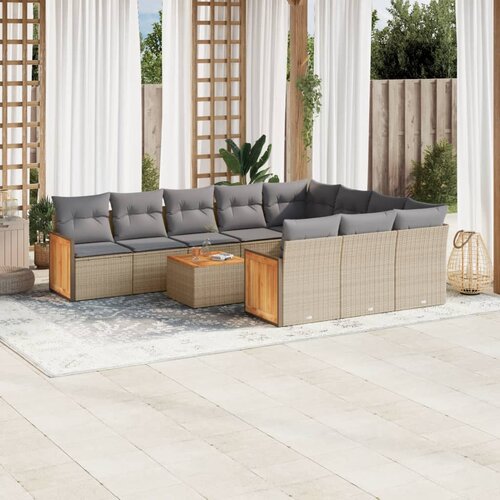 vidaXL 11-dijelni set vrtnih sofa od poliratana s jastucima bež Cijene