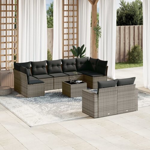 vidaXL 10-dijelni set vrtnih sofa od poliratana s jastucima sivi Cijene