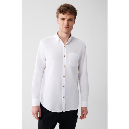 Avva Men's White 100% Cotton Buttoned Collar Pocket Standard Fit Normal Cut Shirt Slike