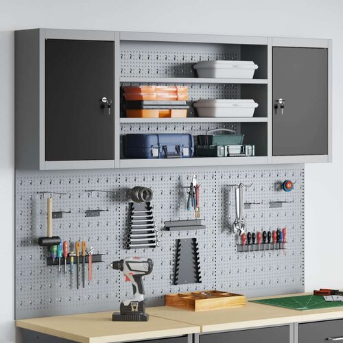  Set alata s ormarom i pegboardom od 6 dijelova zidna montaža crni metal Slike