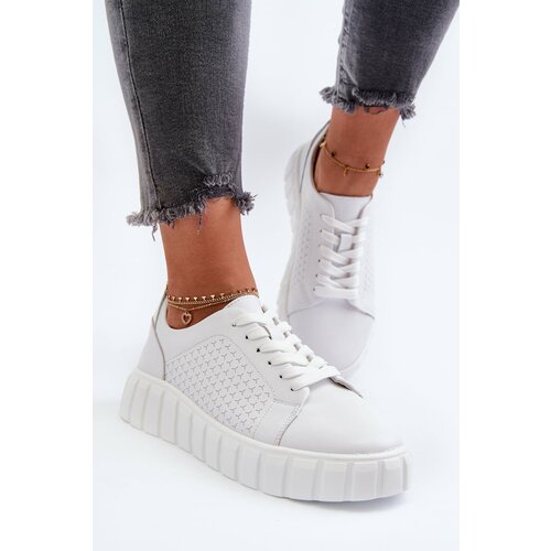 Kesi Women's leather platform sneakers, white Eselmarie Slike