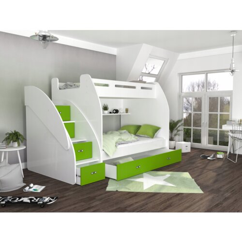 Drveni dečiji krevet na sprat zuzia sa fiokama 200*120 cm - zeleni Slike