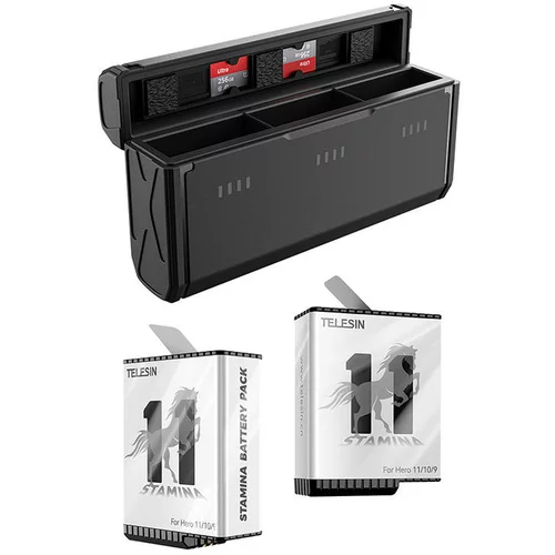 GoPro Kutija za džepni punjač s 3 utora Telesin + 2 baterije za Hero 9 / Hero 10 / Hero 11 / Hero 12