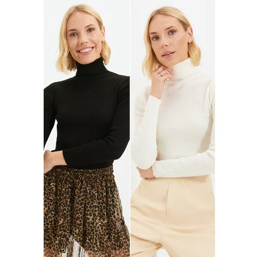 Trendyol Black and White Turtleneck Double Pack Knitwear Sweater