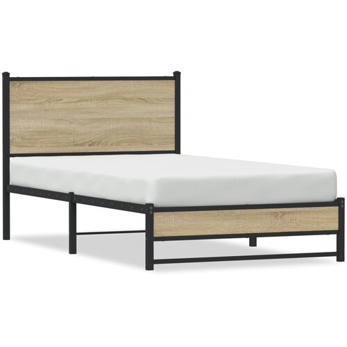 VidaXL Kovinski posteljni okvir z vzglavjem sonoma hrast 100x190 cm Slike