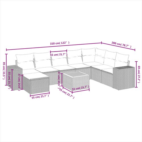  9-dijelni set vrtnih sofa s jastucima bež od poliratana 83 x 62 x 69 cm Slike
