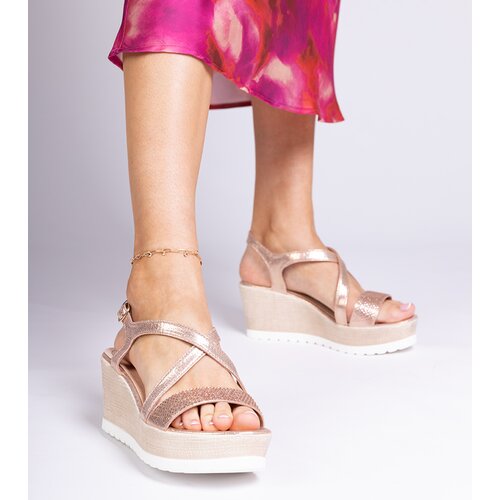 D/CEO marka niezdefiniowana Champagne wedge sandals with zircons Meruni Cene