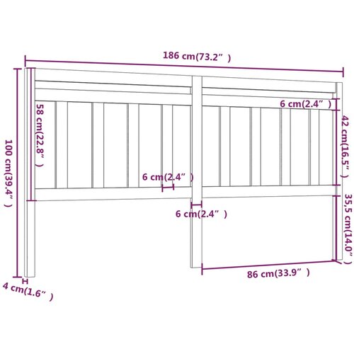  Uzglavlje za krevet boja meda 186 x 4 x 100 cm masivna borovina Slike