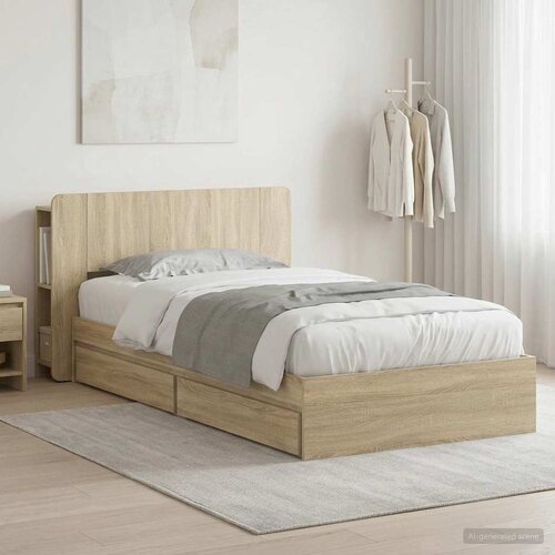  Okvir kreveta s pohranom s ladicama Hrast sonoma 75 x 190 cm Slike