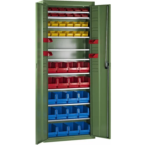 mauser Skladiščna omara z odprtimi skladiščnimi posodami, VxŠxG 1740 x 680 x 280 mm, 48 posod, ena barva, reseda zelene barve