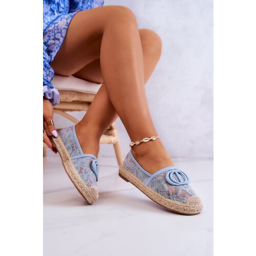 FE1 Women's Lace Espadrilles With Decoration Blue Summer Dream Cene