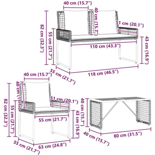  Set vanjskog namje&amp;scaron;taja s jastukom čelik - siva i modra 2x pojedinačna stolica + 1x klupa + 1x stol Slike