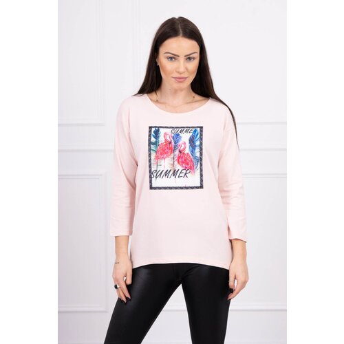 Kesi Blouse with flamingo graphics 3D powder pink Slike