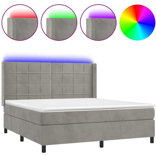 VidaXL Box spring postelja z vzmetnico LED svetlo siva 160x200cm žamet, (20899546) Slike