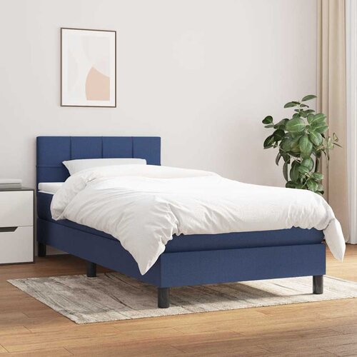 Krevet s oprugama i madracem plavi 90 x 200 cm od tkanine Slike