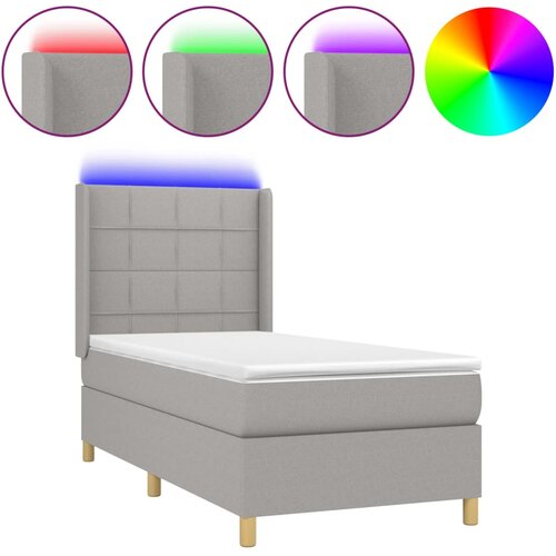  Krevet box spring s madracem LED svjetlosivi 90x190 cm tkanina Slike