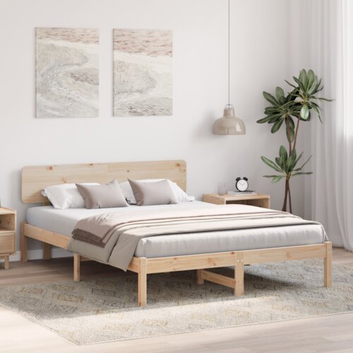  Krevet s uzglavljem 140x200 cm Čvrsta borovina Slike