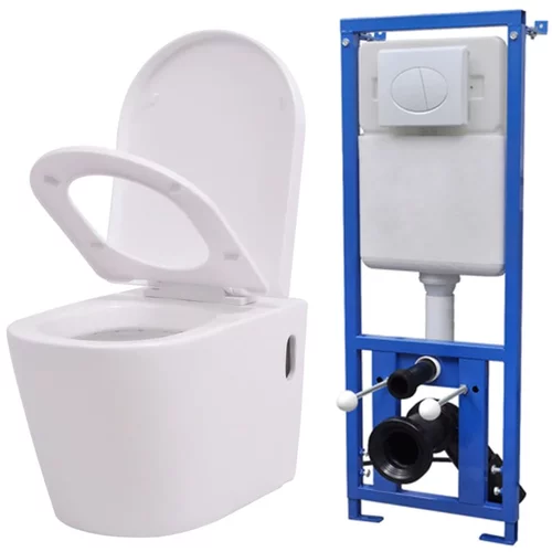 vidaXL zidna toaletna školjka s ugradbenim vodokotlićem keramička bijela