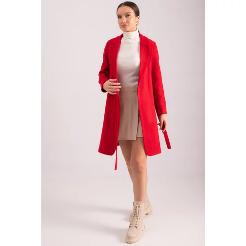 armonika Women's Red Side Tied Long Cachet Coat