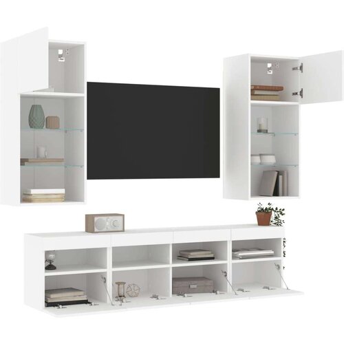  5-dijelni zidni TV elementi s LED bijeli od konstruiranog drva Cijene