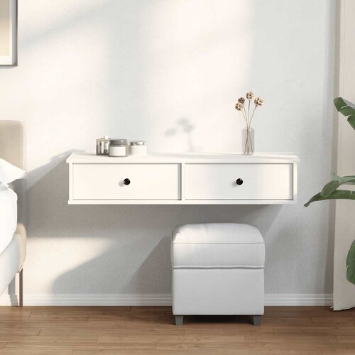  Zidna polica s ladicama bijela 100x37,5x19 cm izrađeno drvo Slike