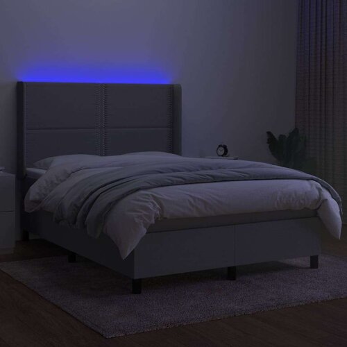  Box spring s madracem LED svjetlosivi 140x190 cm tkanina Slike