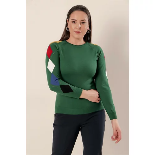 By Saygı The sleeves are diamond-patterned Front Short Back Long Plus Size Acrylic Sweater Green.