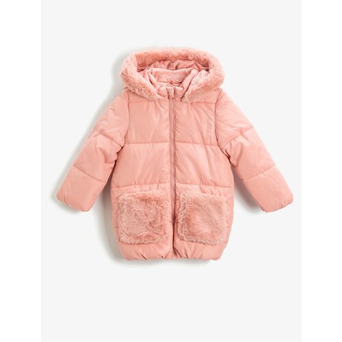Koton Long puffer jacket with plush detail and pockets. Slike