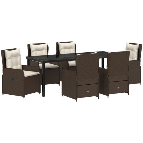 vidaXL Set za objedovanje od 7 dijelova smeđi poli rattan, Vrtni stol crni 200x80x73 cm s kaljenim staklom Cijene