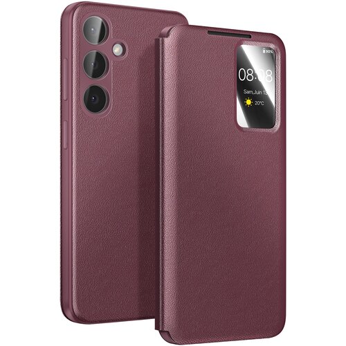 AVIZAR Usnjena Smart View torbica za Galaxy S26 s predalom, Bordo, (5000274353) Cene
