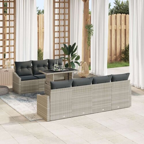 8 Dijelni Vrtni Kauč Set s Jastučićima u Svijetlosivoj Poly Rattan Slike