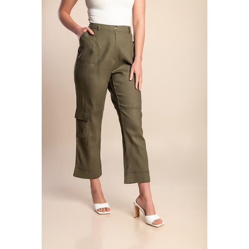 Fenzy Plus Size Lanene Hlače, Olivne Cene