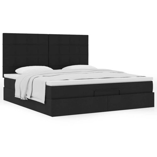 VidaXL Otomanski posteljni okvir z vzmetnico črn 180x200 cm blago Slike