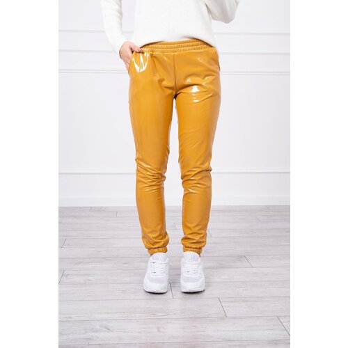 Kesi Double-layer trousers with velour mustard Cene