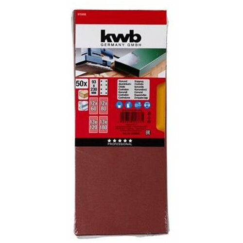 KWB set brusnih papira 93x230 GR60-180, 50/1 | drvo-metal, alu-oksid Slike
