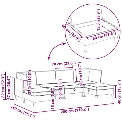  Set namje&amp;scaron;taja za dnevni boravak s jastukom 6 pcs Crna Bar&amp;scaron;un - Crna 2x kutni +2x srednji +2x stolica Slike