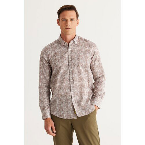 AC&Co / Altınyıldız Classics Men's Brown Slim Fit Slim Fit Collar Hidden Buttons Collar Cotton Shirt. Slike