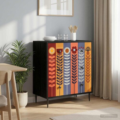  Komoda ESSEN Uzorak suncokreta 66 x 36,5 x 76 cm Crni hrast Cijene