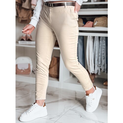 DStreet Spodnie damskie slim fit z paskiem LINESKA jasnobeżowe Slike